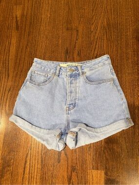 Brandy Melville Light Blue High-Rise Rolled Hem Denim Shorts